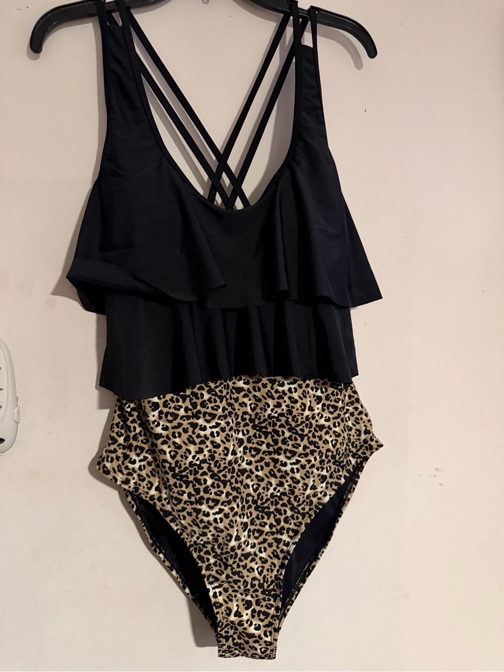 RELLECIGA Black Ruffle Top Leopard-Print One-Piece Swimsuit XL